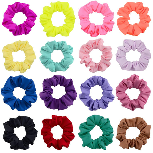 Waterproof Neon Scrunchies Gym Scrunchie - Water-Resistant Hair Ties Pool Scrunchie 16 Colors Elastic Hair Bands Ponytail Holder Beach Scrunchies, Party Size Scrunchie, Hair Tie for Women