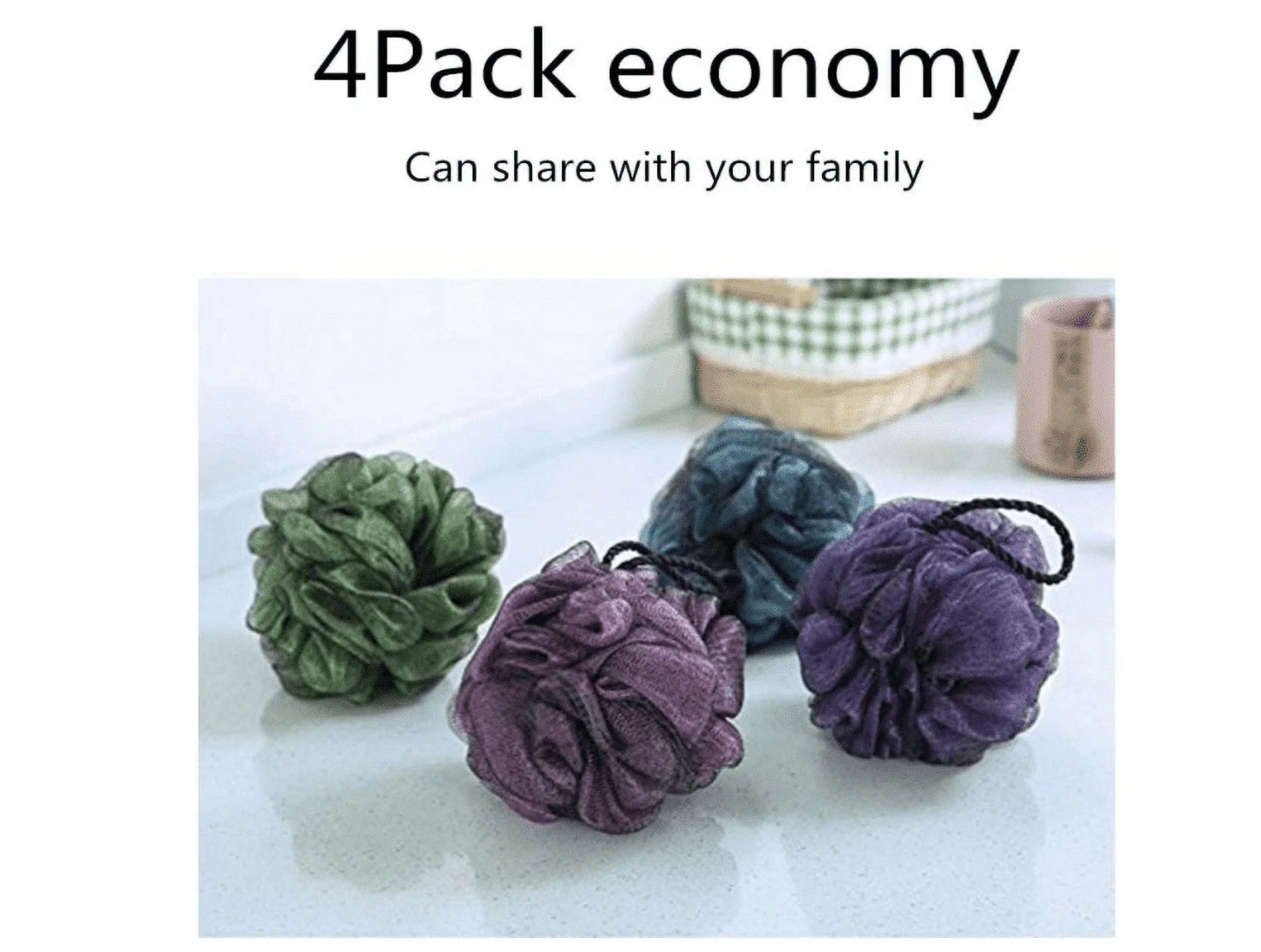 Topboutique Bath Shower Loofah Sponge 60G Bath Mesh Pouf Shower Ball Body Scrubber Exfoliating Bath Sponge for Women and Men, Set of 4 Christmas Gift,Flower Color