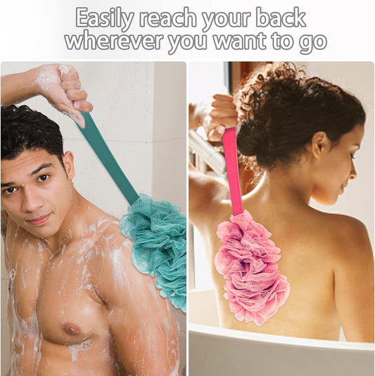 2Pack Back Scrubber for Shower, Loofah Sponge Brush Exfoliating Body, Long Handle Scrub Brush for Shower with Loofah on a Stick for Back Use, Bathing Accessories Body Brushes (2Pack)