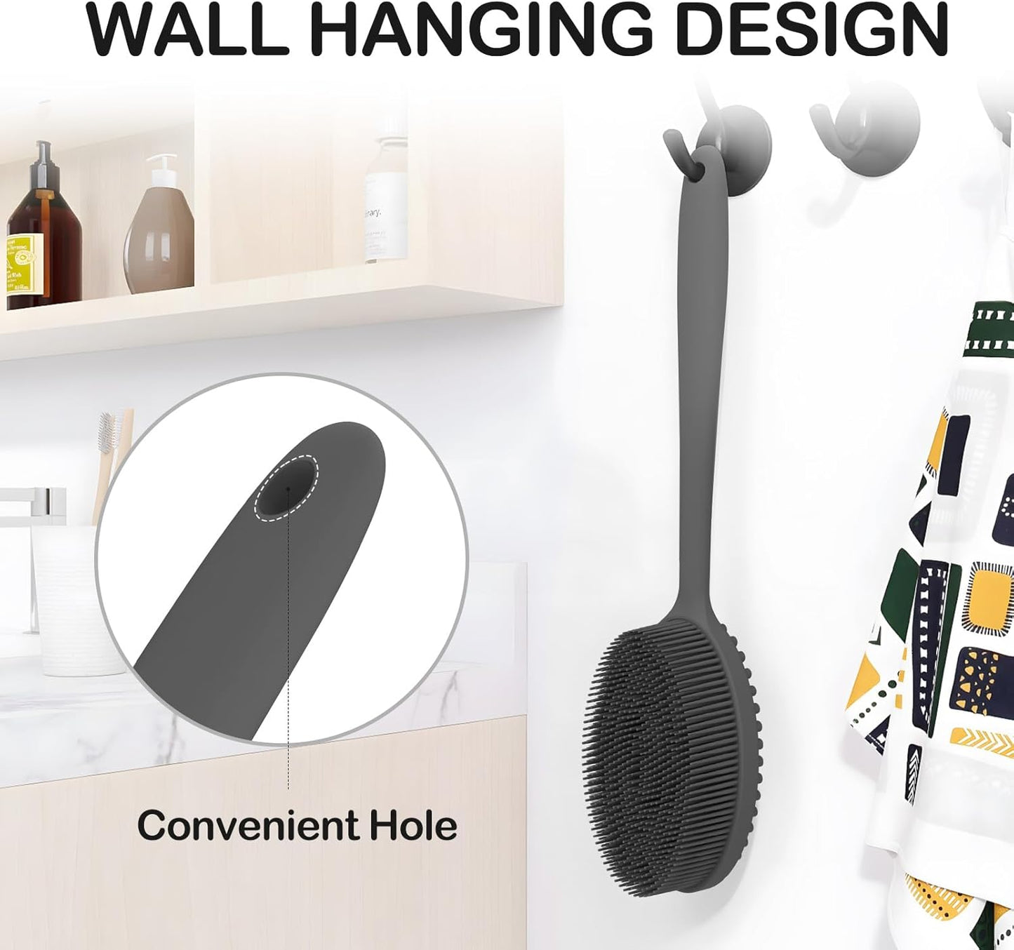 Silicone Body Scrubber Exfoliator with Handle, Gentle Back Scrubber for Shower, Bath Scrubber for Body
