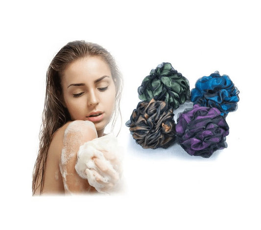 Topboutique Bath Shower Loofah Sponge 60G Bath Mesh Pouf Shower Ball Body Scrubber Exfoliating Bath Sponge for Women and Men, Set of 4 Christmas Gift,Flower Color