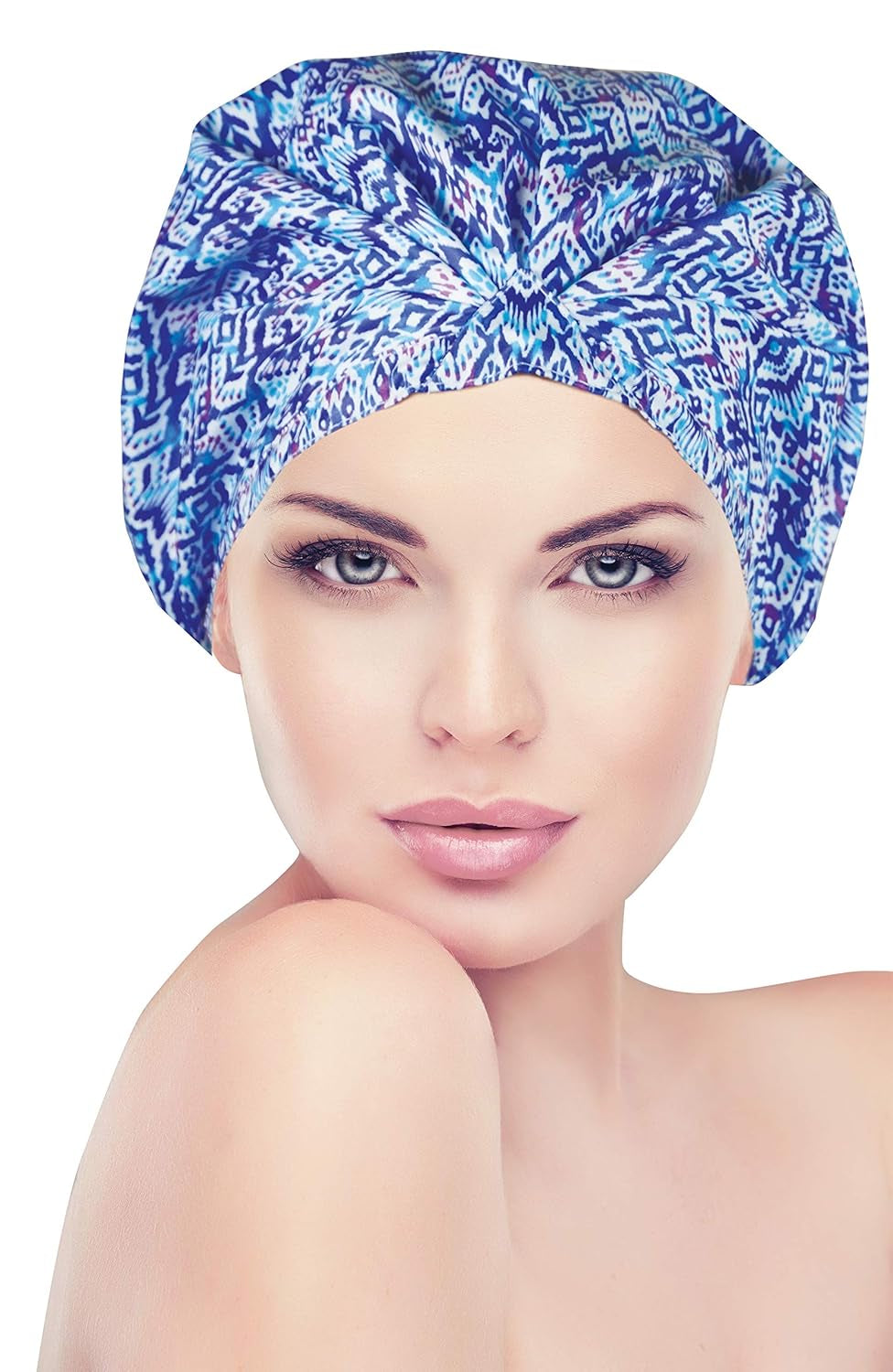 Trendy Turban Comfort Fit Reusable Shower Cap, Waterproof Polyester, Stretch Band Hem for Quiet Comfort, Elastic-Free Trim Eliminates Imprints, Roomy Design - Rainfall