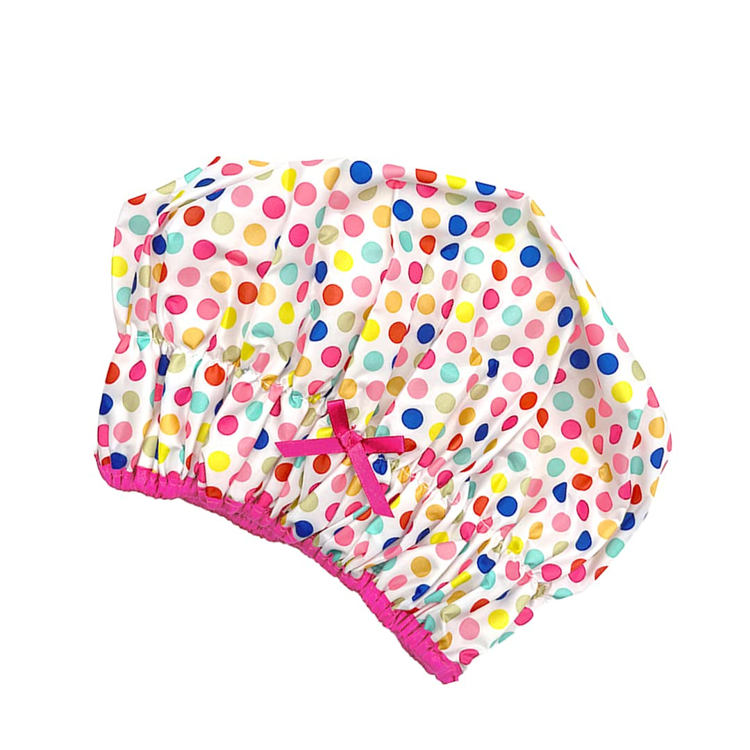 Reusable Shower Cap & Bath Cap & Lined, Oversized Waterproof Shower Caps Large Designed for All Hair Lengths with PEVA Lining & Elastic Band Stretch Hem Hair Hat - Fashionista Deco Dots