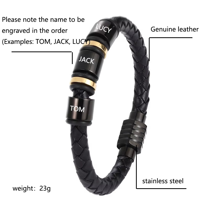 Mingao Custom Leather Beaded Single Layer Chakra Bracelet in Gold/Black – Men's and Women's Charm Bracelet