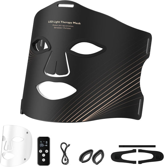 Red Light Therapy Mask for Face, LED Face Mask Light Therapy with Rechargeable Remote, Led Face Mask Light Therapy, Black