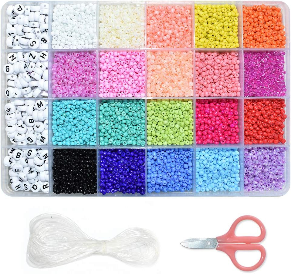 Comprehensive 10,000-Piece Glass Seed Beads Kit with 280 Alphabet Letter Beads for DIY Jewelry and Bracelet Crafting