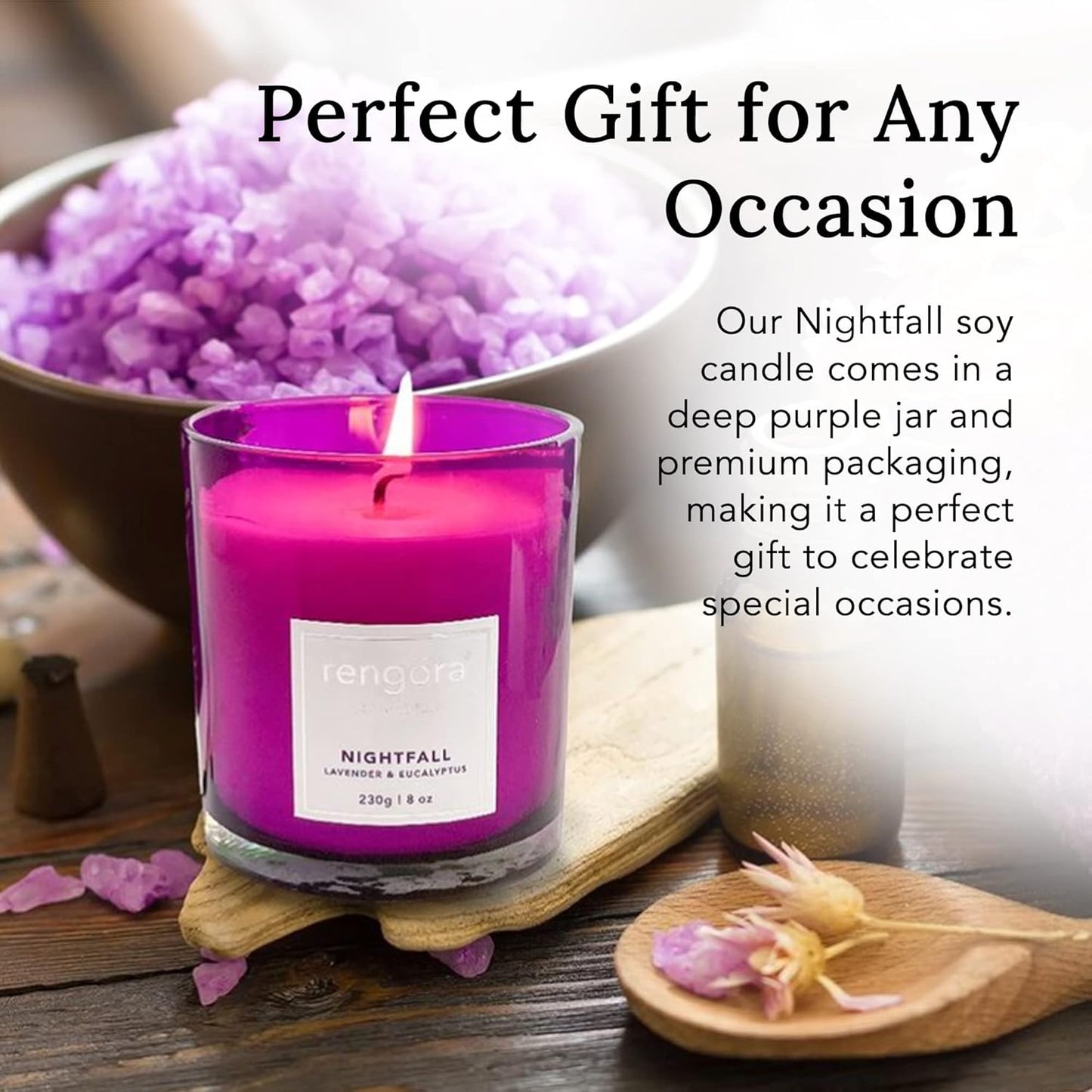 Lavender and Eucalyptus Scented Candles - 8oz Clean Burning Soy Wax in Magenta Purple Glass, Ideal for Home Aromatherapy and Thoughtful Gifts for Women