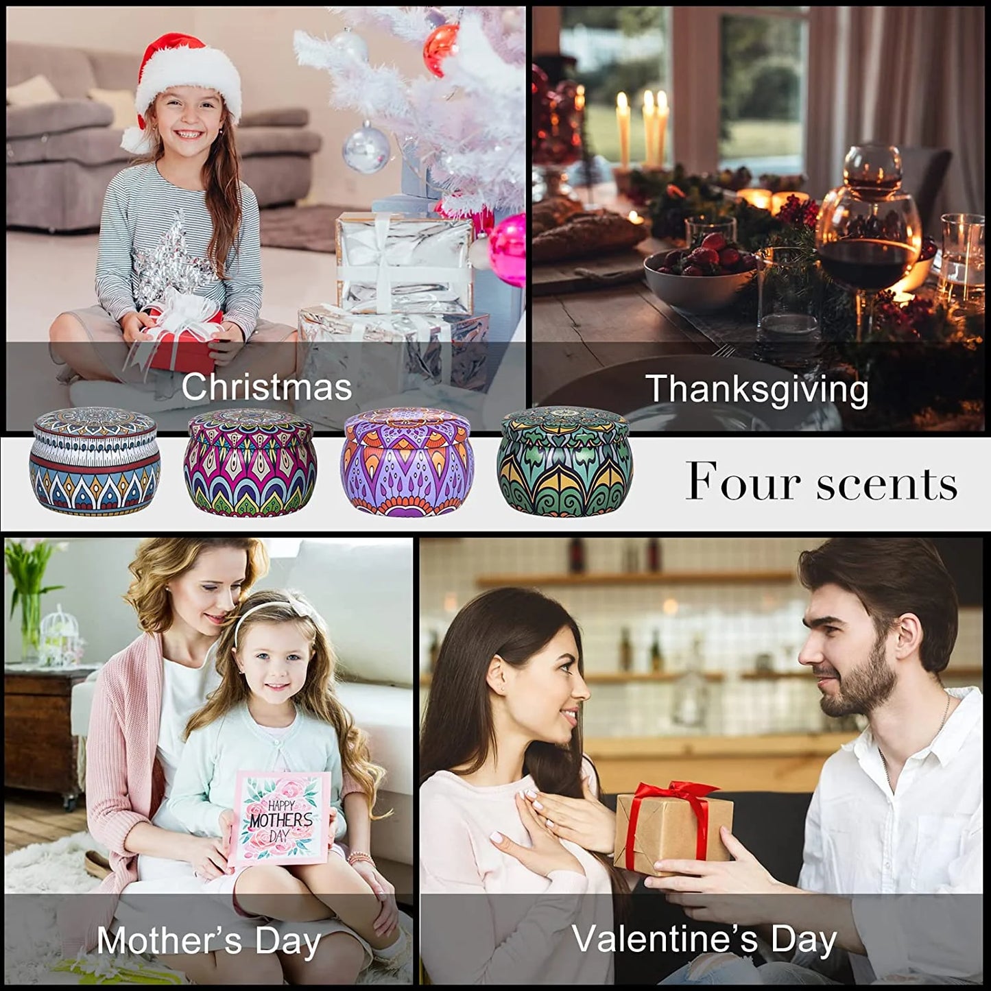 4-Pack Aromatherapy Soy Wax Scented Candle Gift Set for Stress Relief and Home Fragrance - Ideal for Yoga, Sleep, and Special Occasions