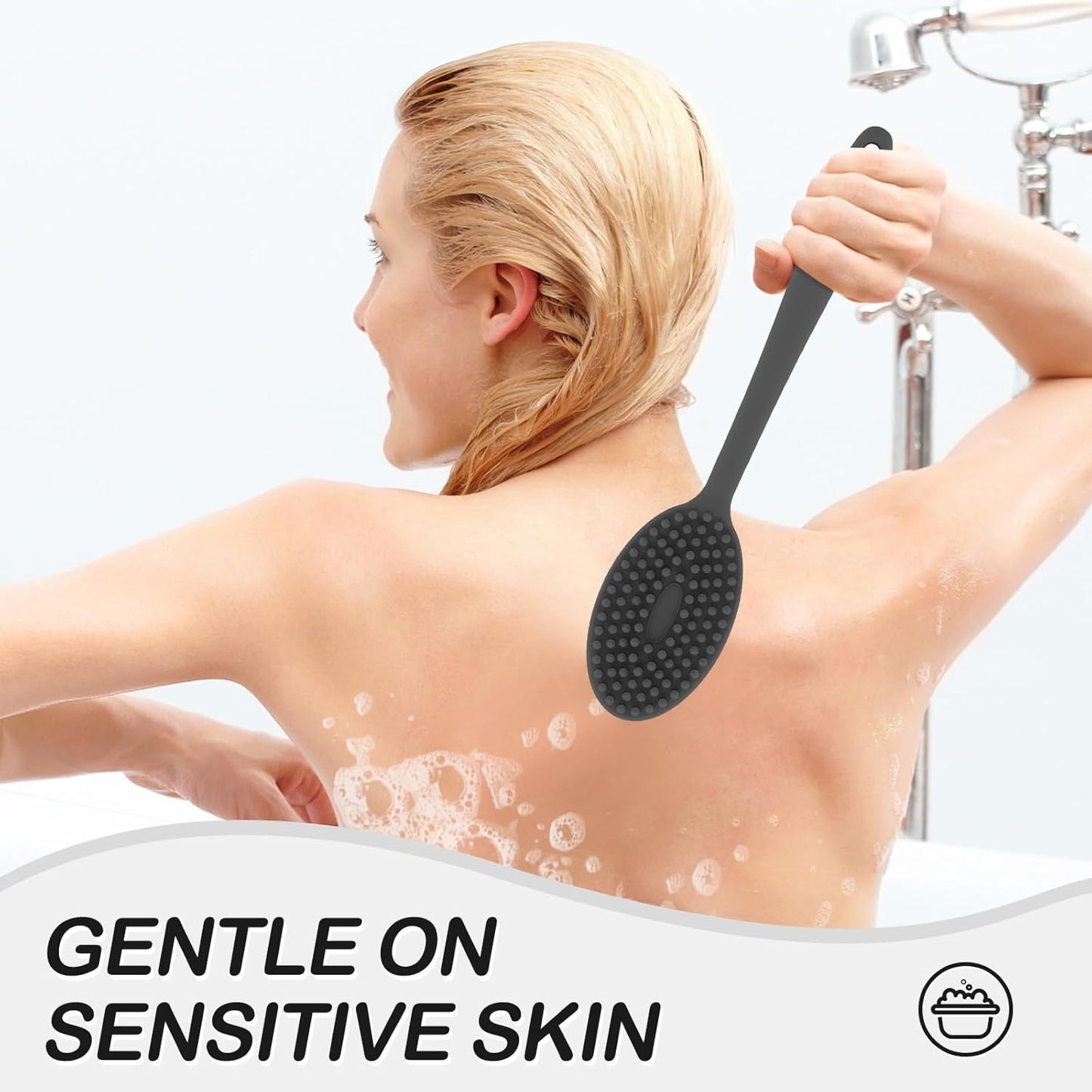 Silicone Body Scrubber Exfoliator with Handle, Gentle Back Scrubber for Shower, Bath Scrubber for Body