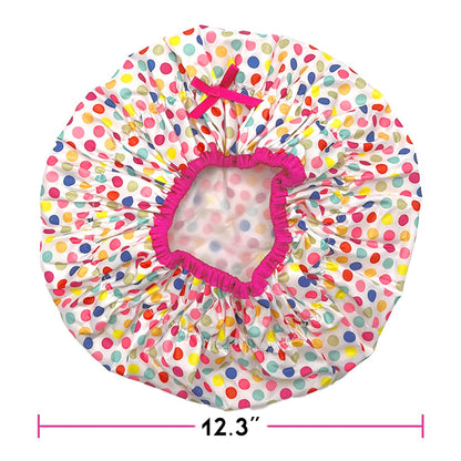 Reusable Shower Cap & Bath Cap & Lined, Oversized Waterproof Shower Caps Large Designed for All Hair Lengths with PEVA Lining & Elastic Band Stretch Hem Hair Hat - Fashionista Deco Dots