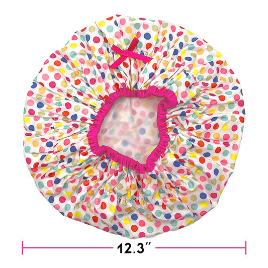 Reusable Shower Cap & Bath Cap & Lined, Oversized Waterproof Shower Caps Large Designed for All Hair Lengths with PEVA Lining & Elastic Band Stretch Hem Hair Hat - Fashionista Deco Dots