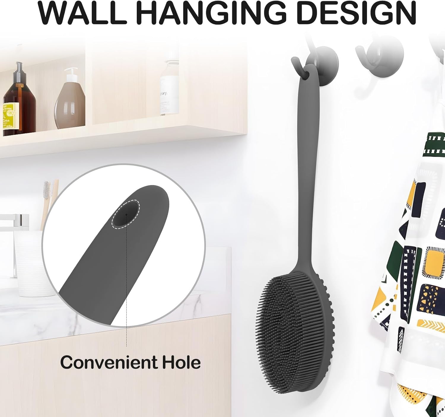 Silicone Body Scrubber Exfoliator with Handle, Gentle Back Scrubber for Shower, Bath Scrubber for Body