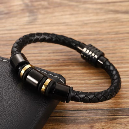 Mingao Custom Leather Beaded Single Layer Chakra Bracelet in Gold/Black – Men's and Women's Charm Bracelet