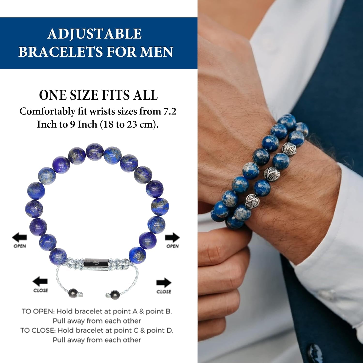 Men's Adjustable Beaded Bracelet
