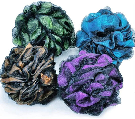 Topboutique Bath Shower Loofah Sponge 60G Bath Mesh Pouf Shower Ball Body Scrubber Exfoliating Bath Sponge for Women and Men, Set of 4 Christmas Gift，Flower Color