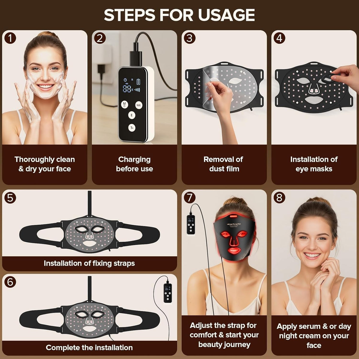 Red Light Therapy Mask for Face, LED Face Mask Light Therapy with Rechargeable Remote, Led Face Mask Light Therapy, Black