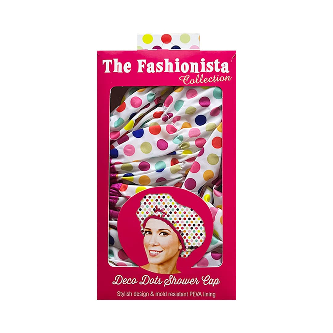 Reusable Shower Cap & Bath Cap & Lined, Oversized Waterproof Shower Caps Large Designed for All Hair Lengths with PEVA Lining & Elastic Band Stretch Hem Hair Hat - Fashionista Deco Dots