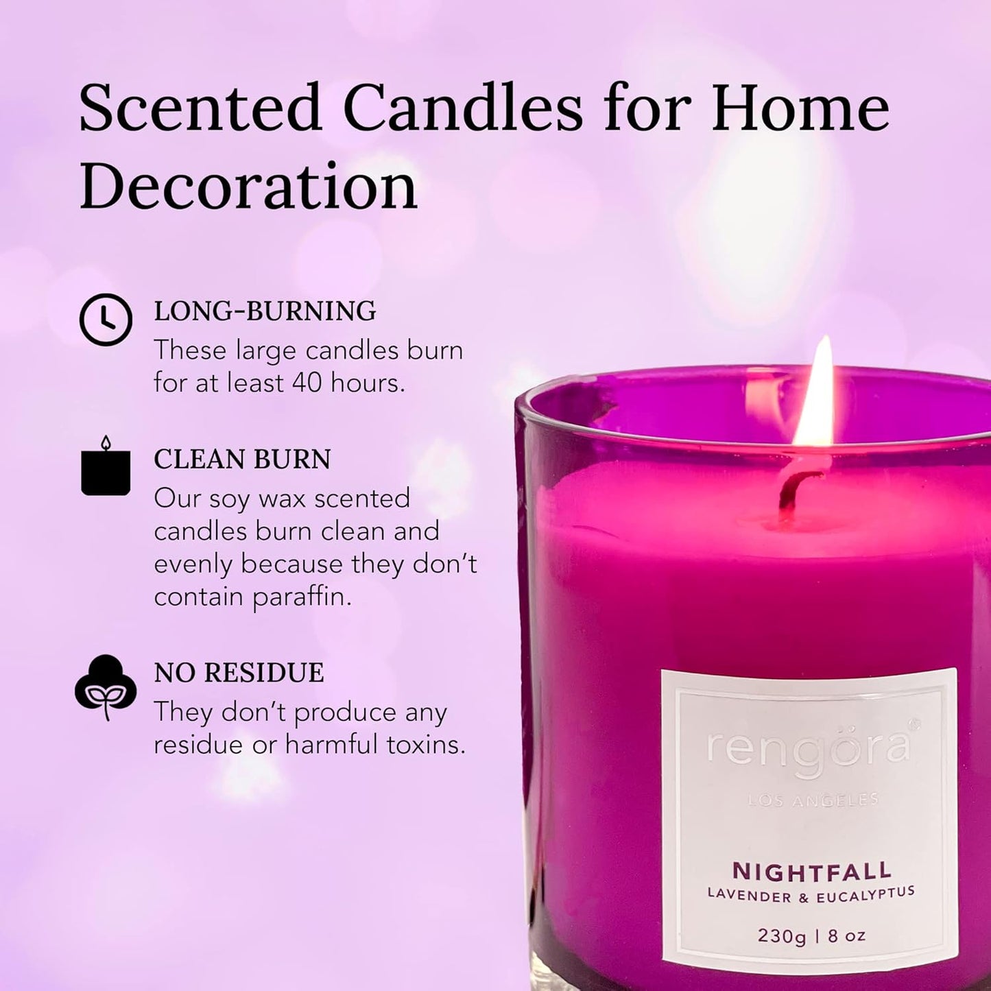 Lavender and Eucalyptus Scented Candles - 8oz Clean Burning Soy Wax in Magenta Purple Glass, Ideal for Home Aromatherapy and Thoughtful Gifts for Women