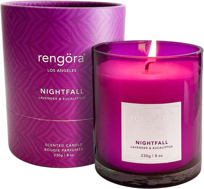 Lavender and Eucalyptus Scented Candles - 8oz Clean Burning Soy Wax in Magenta Purple Glass, Ideal for Home Aromatherapy and Thoughtful Gifts for Women