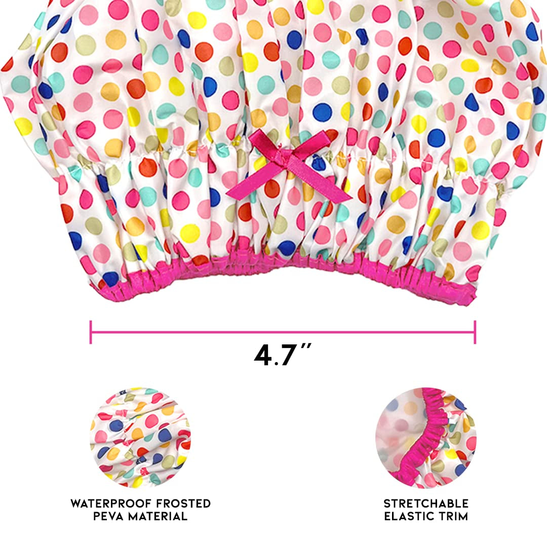Reusable Shower Cap & Bath Cap & Lined, Oversized Waterproof Shower Caps Large Designed for All Hair Lengths with PEVA Lining & Elastic Band Stretch Hem Hair Hat - Fashionista Deco Dots