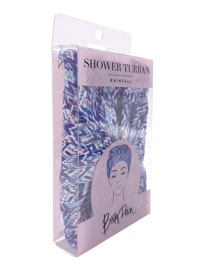 Trendy Turban Comfort Fit Reusable Shower Cap, Waterproof Polyester, Stretch Band Hem for Quiet Comfort, Elastic-Free Trim Eliminates Imprints, Roomy Design - Rainfall