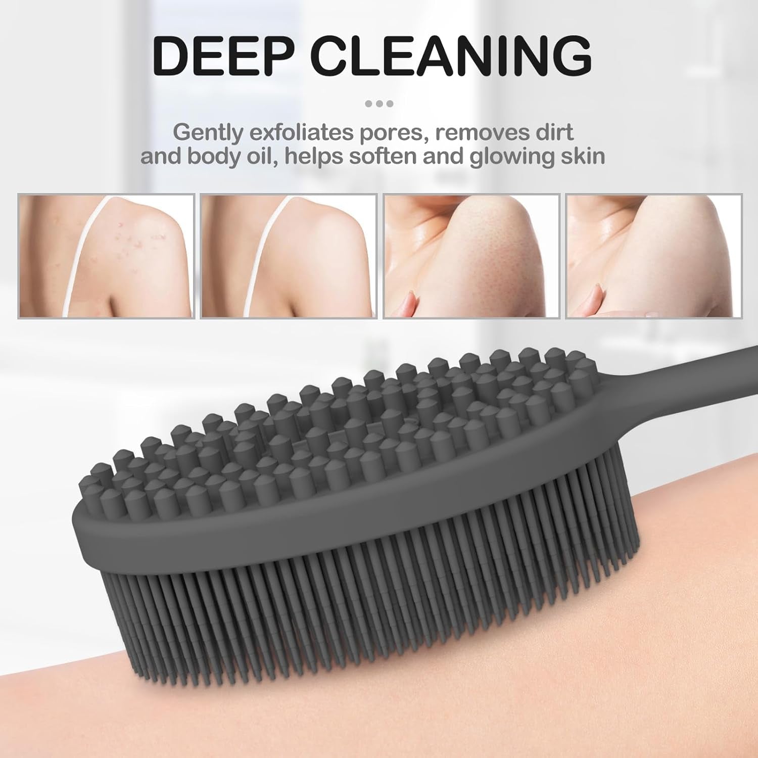 Silicone Body Scrubber Exfoliator with Handle, Gentle Back Scrubber for Shower, Bath Scrubber for Body