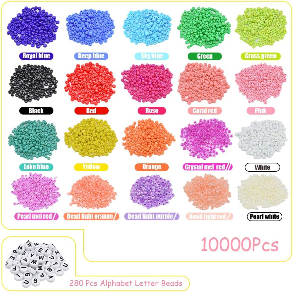 Comprehensive 10,000-Piece Glass Seed Beads Kit with 280 Alphabet Letter Beads for DIY Jewelry and Bracelet Crafting