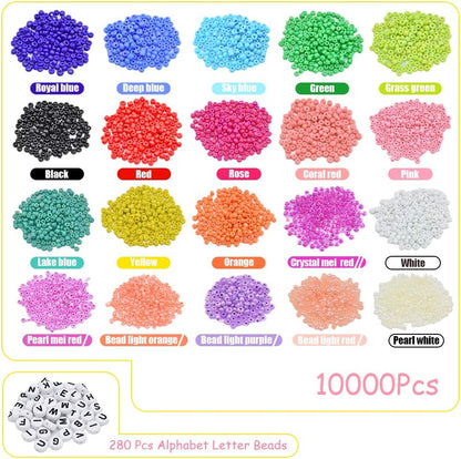 Comprehensive 10,000-Piece Glass Seed Beads Kit with 280 Alphabet Letter Beads for DIY Jewelry and Bracelet Crafting