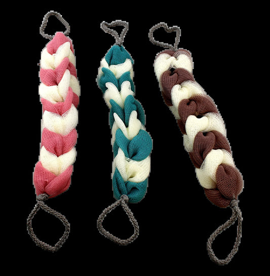 Set of 3 Pack Rope Bath Sponge Exfoliating Body Scrub Stretch Braided Loofah