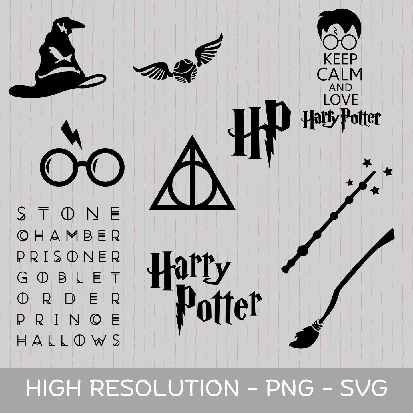 Harry Potter SVG PNG Bundle – Wizard Symbols & Quotes Clipart – High-Resolution Digital Download for Cricut, Silhouette, Sublimation