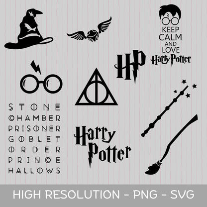 Harry Potter SVG PNG Bundle – Wizard Symbols & Quotes Clipart – High-Resolution Digital Download for Cricut, Silhouette, Sublimation