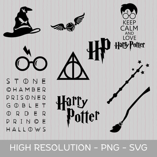Harry Potter SVG PNG Bundle – Wizard Symbols & Quotes Clipart – High-Resolution Digital Download for Cricut, Silhouette, Sublimation